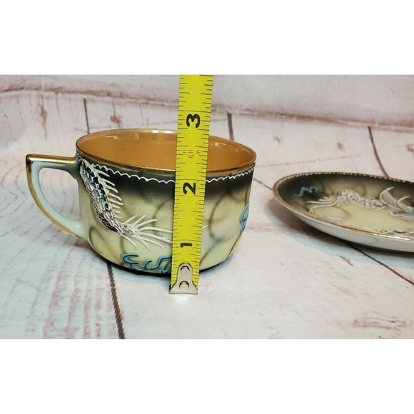 Vintage Japanese Dragonware Teacup & Saucer Set Moriage Demitasse Hand Painted - Picture 10 of 11